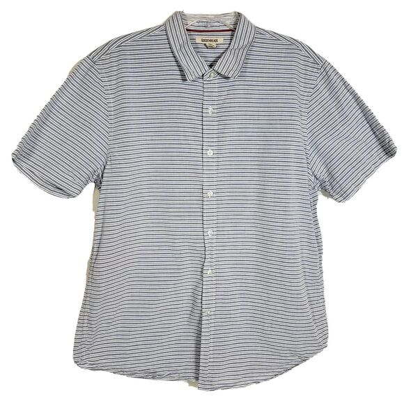 Goodthreads Men's Shirt Size XL Short-Sleeve Horizontal Stripe Blue White Button - Picture 1 of 8